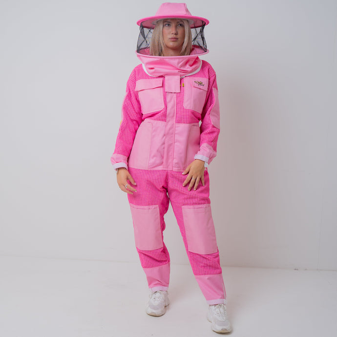 PINK OZ ARMOUR 3 Layer Mesh Ventilated Beekeeping Suit With Round Hat Veil OZ ARMOUR