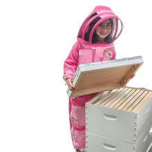 Load image into Gallery viewer, Side View of 3-Layer Children&#39;s Pink Beekeeping Suit with 2 Fencing Veils
