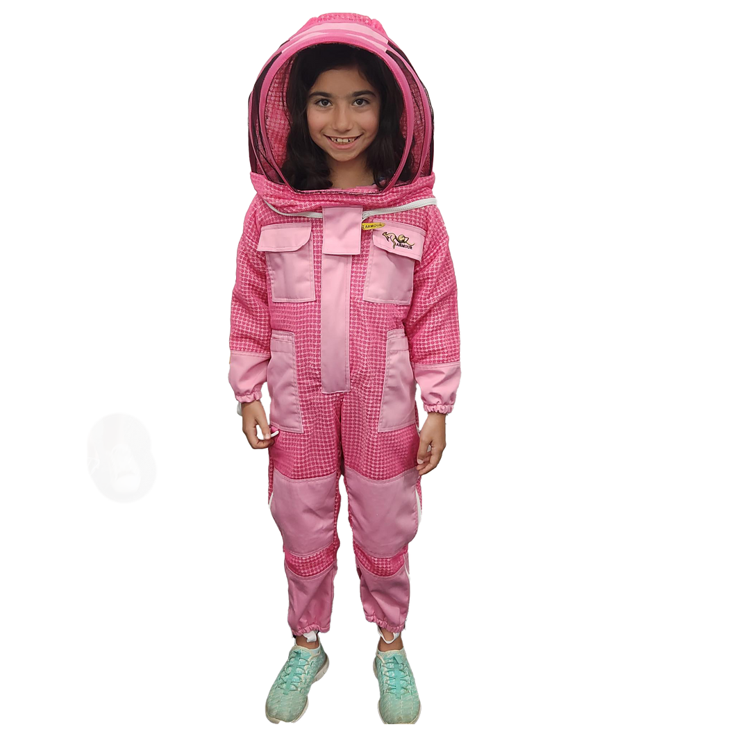 3-Layer Children's Pink Beekeeping Suit with 2 Fencing Veils - Ideal for Young Beekeepers
