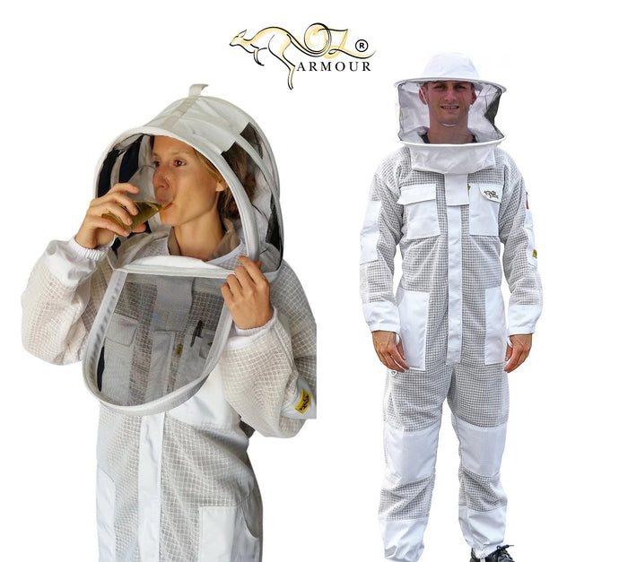 Oz Armour 3 Layer Mesh Ventilated Full Bee Suit With Fencing Veil + Free Extra Round Brim Hat UK OZ ARMOUR
