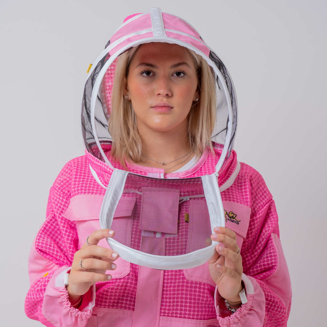 PINK OZ ARMOUR 3 Layer Mesh Ventilated Beekeeping Suit With Fencing Veil OZ ARMOUR